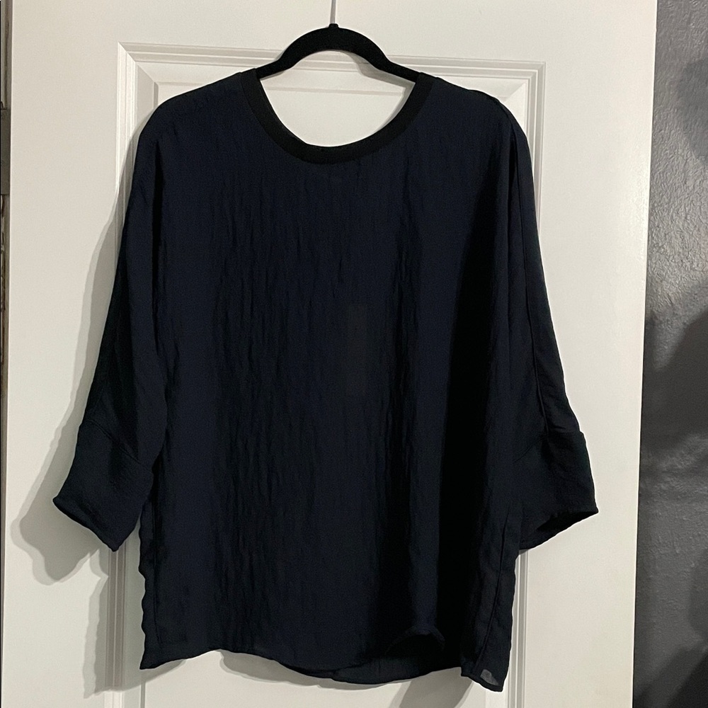 Tahari Haley Blouse Navy Blue Minimalist Top Size XL NWT